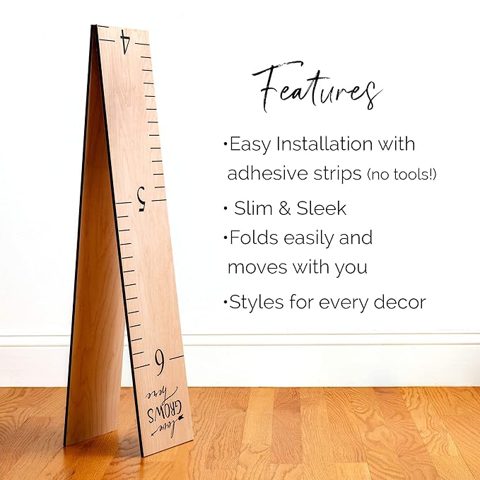 Wooden Growth Chart – Kids Height Chart, Wall Measurement for Kids, Height Chart for Wall, Growth Ruler for Children – Natural with Black Numerals - “Love Grows Here” (63" x 6.7")-Ruum Studio Home