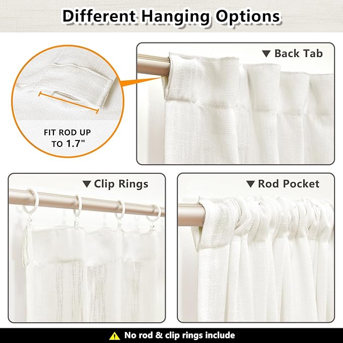 MYSKY HOME Natural Linen White Curtains 84 Inches Long, Semi Sheer Soft Cotton Window Drapes Set for Living Room Back Tab Elegant Cute Look Country Bedroom Curtains, 50" x 84", Beige, Pack-2-Ruum Studio Home