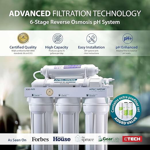APEC Water Systems ROES-PH75 Essence Series Top Tier Alkaline Mineral pH+ 75 GPD 6-Stage Certified Ultra Safe Reverse Osmosis Drinking Water Filter System with Extra High Capacity Filter Set Stage 1-3-Ruum Studio Home