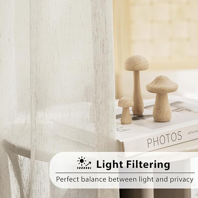 FMFUNCTEX Linen Sheer Curtains for Living Room, Beige Curtains 90 inches Long for Bedroom, Natural Flax Blend Window Draperies for Farmhouse Curtain, Rod Pocket 2 Panels-Ruum Studio Home