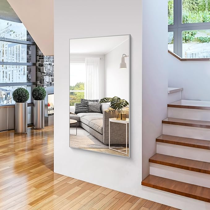 36x60inch Brushed Nickel Bathroom Mirror, Silver Rectangle Mirror with Frame, Large Rectangular Wall Mirrors for Bathroom, Living Roomm, Hair Salon, Big Mirror Hang Horizontal/Vertical-Ruum Studio Home