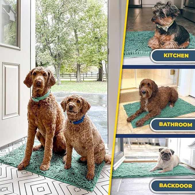 Muddy Mat® 4-Piece Seafoam Green Medium 30"X19" AS-SEEN-ON-TV Highly Absorbent Microfiber Door Mat, Bath Mat and Pet Rug, Non Slip Thick Washable, Soft Chenille for Kitchen Bedroom Indoor and Outdoor-Ruum Studio Home