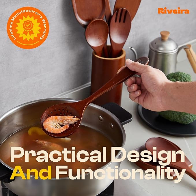 Riveira Set of 6 Premium Brown Bamboo Cooking Utensils - Bamboo Utensils for Cooking - Non-Toxic Kitchen Set - Wooden Kitchen Utensils for Non-Stick Cookware-Ruum Studio Home