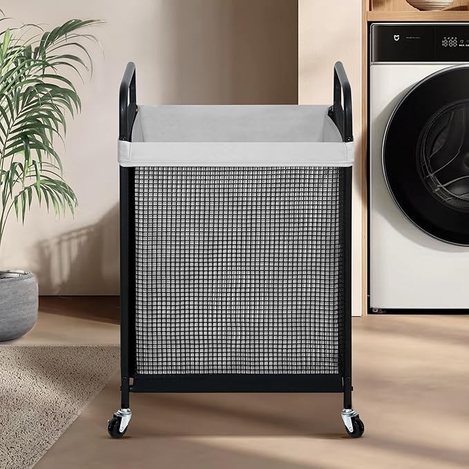 STO STO Laundry Hamper, 90L Rolling Laundry Sorter Cart with Removable and Washable Liner Bag, Rolling Clothes Hamper with Metal Handle for Laundry Room and Bedroom, Gray-Ruum Studio Home