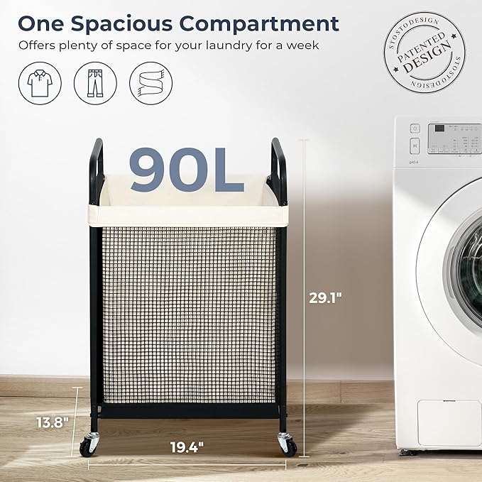 STO STO Laundry Hamper, 90L Rolling Laundry Sorter Cart with Removable and Washable Liner Bag, Rolling Clothes Hamper with Metal Handle for Laundry Room and Bedroom-Ruum Studio Home