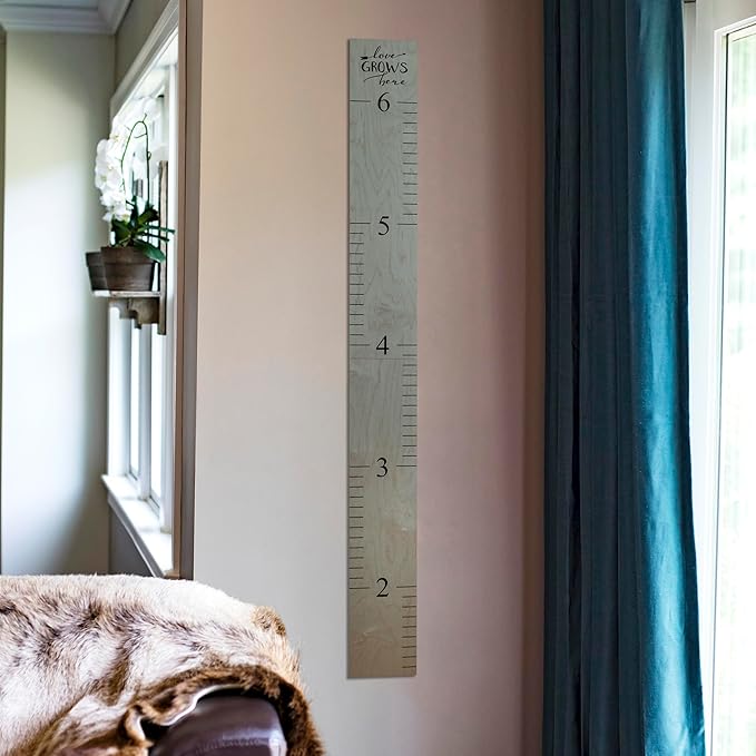 Wooden Growth Chart – Kids Height Chart, Wall Measurement for Kids, Height Chart for Wall, Growth Ruler for Children – “Love Grows Here” Gray (63" x 6.7")-Ruum Studio Home