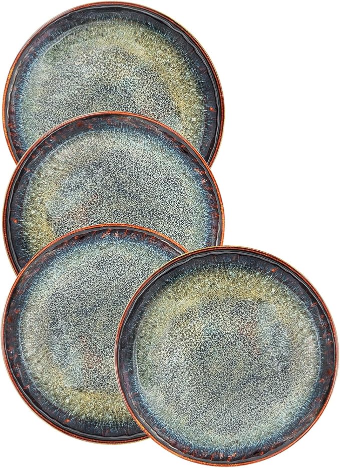 Ceramic Dinner Plates Dish Set,Set of 4,for Lunch snacks -Microwave Oven & Dishwasher Safe,Scratch Resistant,Dinnerware Kitchen Porcelain Serving Dishes 10 Inch Round-Ruum Studio Home
