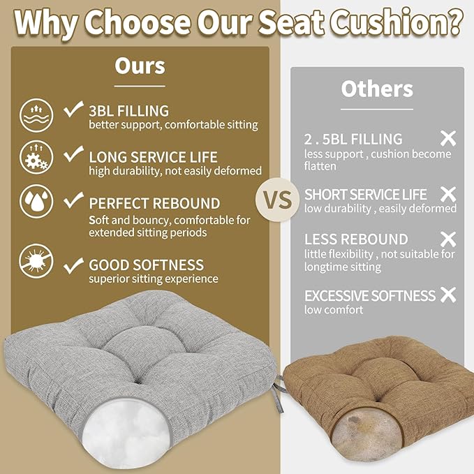 BUYUE Chair Cushion Set for Rocking Chair, Back Pillow & Seat Cushion with Ties, Original Woven Fabric Non-Slip Chair Pads for Elderly Sitting, Light Gray-Ruum Studio Home