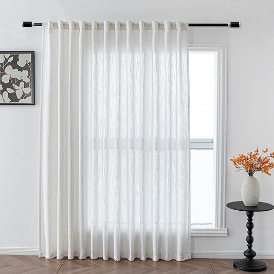 MYSKY HOME Natural Linen White Curtains 84 Inches Long, Semi Sheer Soft Cotton Window Drapes Set for Living Room Back Tab Elegant Cute Look Country Bedroom Curtains, 100" x 84", Beige, Pack-1-Ruum Studio Home