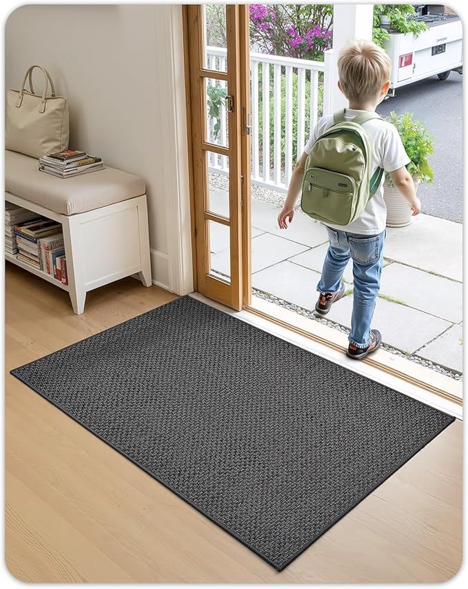 Color&Geometry Door Mat 24"x36", Front Door Mat Indoor Rugs for Entryway, Non Slip Washable Low-Profile Inside Doormat, Entry Mat Entry Rug Door Mats Indoor Entrance, Grey (Rolled-up NO Creases)-Ruum Studio Home