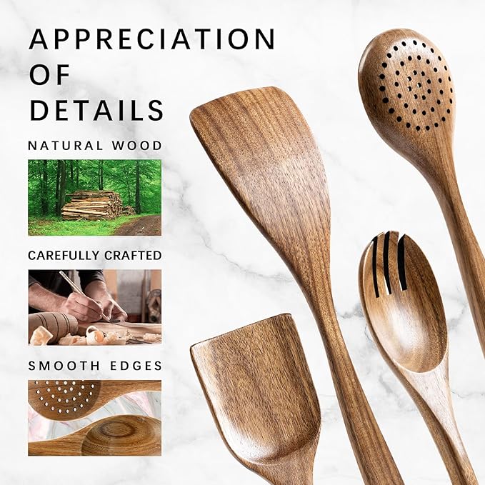 Wooden Spoons for Cooking, Nonstick Cooking Utensil Set with 4 Piece Acacia Wooden Spatulas and Spoons for Cooking, Terrific for Everyday Kitchen Tasks-Ruum Studio Home
