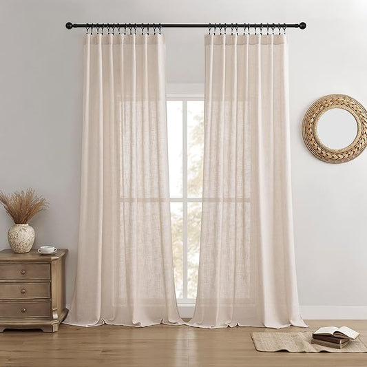 Joydeco Linen Curtains for Living Room,Semi Sheer Drapes Window Long Curtains 84 inches Long Pink Beige-Ruum Studio Home