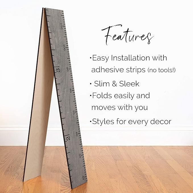 Height Ruler for Wall - Child Height Wall Chart, Height Chart for Kids Growth Chart for Wall Growth Chart Wood, Wooden Growth Chart for Wall - Gray w/Inches - 63"x5.75"-Ruum Studio Home