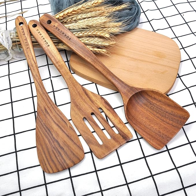 11 Pcs Wooden Kitchen Utensils Set - Wooden Spoons, Spatulas and More for Cooking-Ruum Studio Home