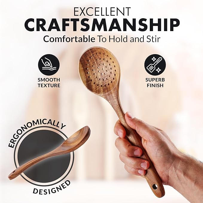 Zulay Kitchen 30-Piece Teak Wooden Utensils - Natural Teak Cooking Utensils with Premium Gift Box - Non-Stick Wooden Spoons - Kitchen Gift Set - Comfortable Grip-Ruum Studio Home