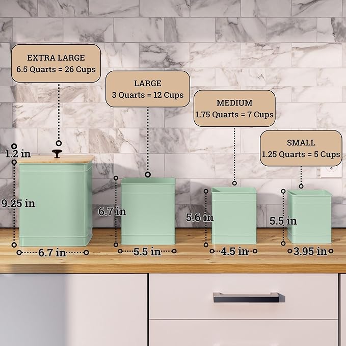 Kitchen Canisters for Countertop Set of 4 with Customizable Chalkboard Labels & Marker Pen - Big Iron Kitchen Canisters with Airtight Lids - Sage Green Canister Set - Flour and Sugar Containers-Ruum Studio Home