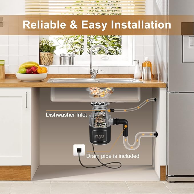 Trifecte Garbage Disposals with Power Cord, Coutinuous Feed Food Waste Disposal with Sound Reduction (EM 200)-Ruum Studio Home