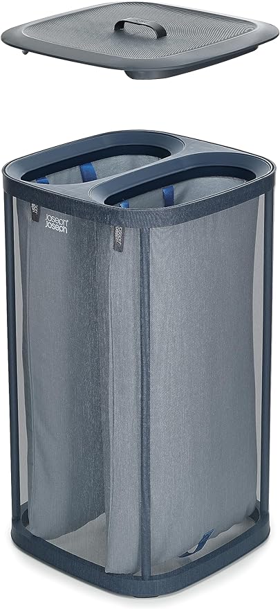 Joseph Joseph Tota 60 liter/15.8 gallon Laundry Hamper Separation Basket with lid, 2 Removable Washing Bags with Handles- Carbon Black-Ruum Studio Home
