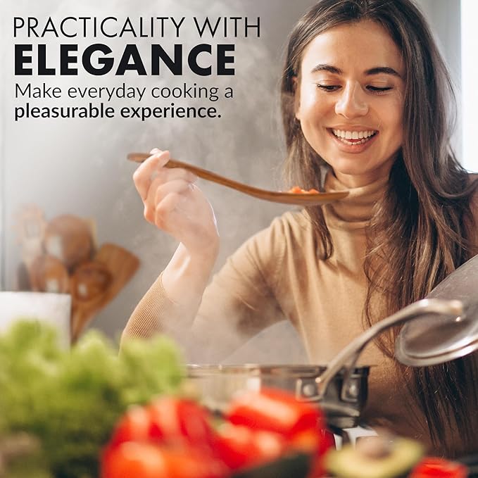 Zulay Kitchen 12-Piece Teak Wooden Utensils for Cooking - Natural Teak Utensil Set with Premium Gift Box - Non-Stick Wooden Spoons for Cooking - Kitchen Gift Set - Comfortable Grip Wooden Utensil Set-Ruum Studio Home