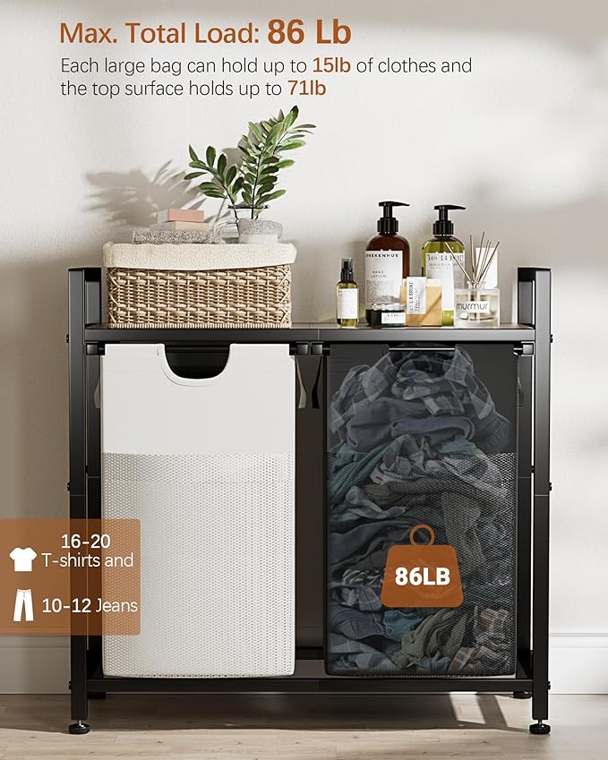 Lulive Double Laundry Hamper, Multifunctional Basket Organizer, 112L Laundry Sorter with Removable Bags and Fabric Handles, Large Top Shelf Laundry Bag for Bathroom, Dorm, Laundry Room-Ruum Studio Home