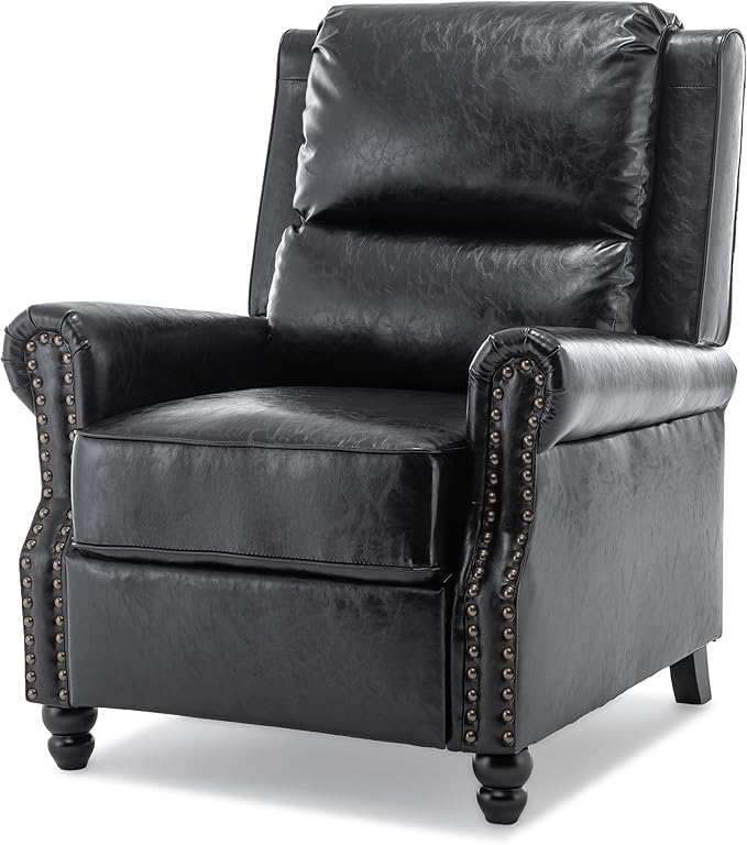 UIXE Pushback Recliner Chairs Set of 2, PU Leather Armchair Push Back Accent Chair, Rivet Trim Club Chair Home Theater Overstuffed Single Sofa Reading Seat for Living Room, Black-Ruum Studio Home
