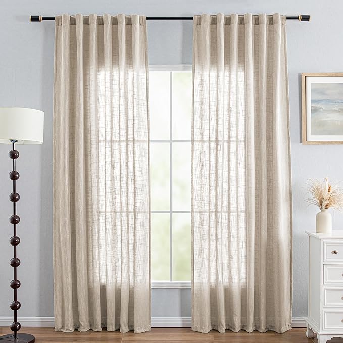 MYSKY HOME Oatmeal Curtains for Living Room, Semi Sheer Curtains & Drapes Light Filtering Farmhouse Country Boho Style Back Tab Draperies for Sliding Glass Door (Customsize, Light Oatmeal)-Ruum Studio Home