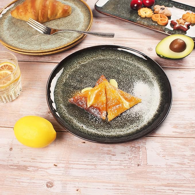 Ceramic Dinner Plates Dish Set,Set of 4,for Lunch snacks -Microwave Oven & Dishwasher Safe,Scratch Resistant,Dinnerware Kitchen Porcelain Serving Dishes 10 Inch Round-Ruum Studio Home
