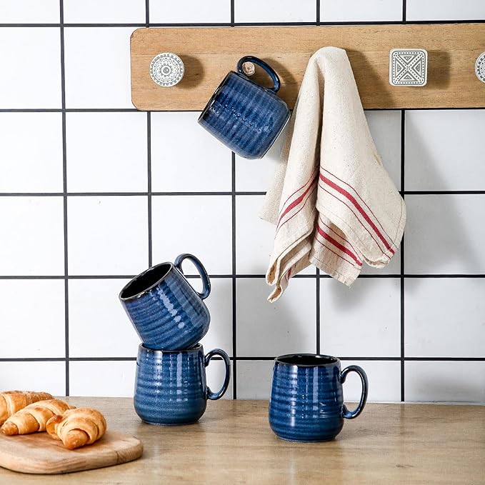 Hasense Small Coffee Mugs 8 oz, Ceramic Cappuccino Cups Set of 4, Espresso Mug with Handle for Latte, Tea, Milk and Mocha, Mini Cups for Gift, Dishwasher & Microwave Safe, Blue-Ruum Studio Home