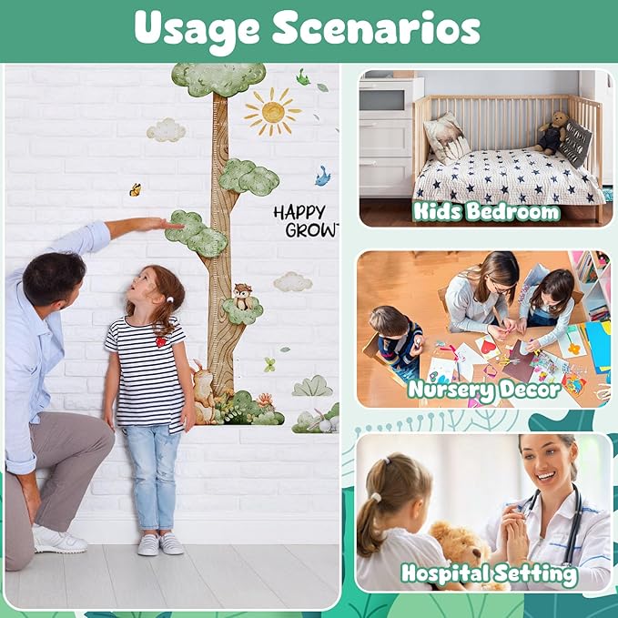 3D Cartoon Height Chart for Kids, DIY Growth Stickers, Removable Height Wall Chart for Kids Nursery, Bedroom, Bathroom-Ruum Studio Home