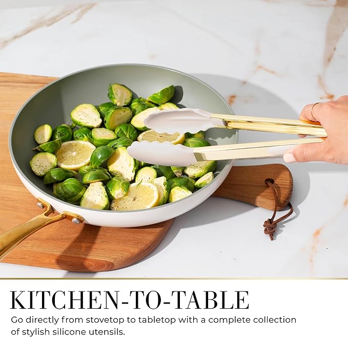 7-Piece Beige & Gold Kitchen Utensils Set – Non-Toxic Silicone & Stainless Steel Tools for Cooking, Serving, & Hosting – Ideal for Nonstick Cookware & Modern Kitchens, with Gold Utensil Holder-Ruum Studio Home