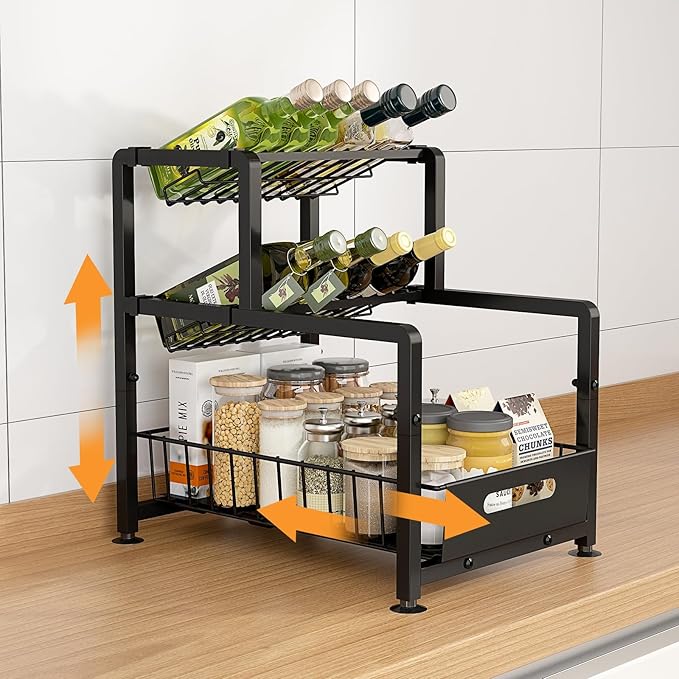 REALINN Spice Rack Organizer for Countertop, 3 Tier Pull Out Spice Rack, Height Adjustable Countertop Seasoning Organizer for Kitchen, Bathroom Storage-Ruum Studio Home