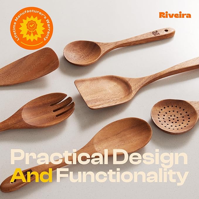 Riveira Walnut Wooden Spoons for Cooking Set of 6 – Natural Walnut Wooden Cooking Utensils, Wooden Spatula, Wooden Spoon - Premium Quality Wooden Utensil Set for Non-Toxic Cooking-Ruum Studio Home