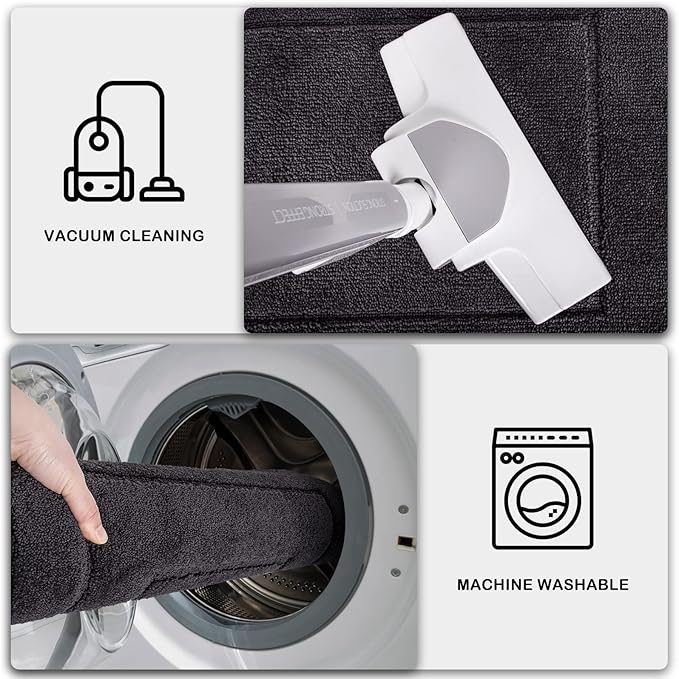 PURRUGS Dirt Trapping Door Mat 32" x 70", Non-Slip/Skid Machine Washable Entryway Rug, Dog Doormat, Super Absorbent Welcome Mat for Muddy Wet Shoes and Paws, Charcoal-Ruum Studio Home