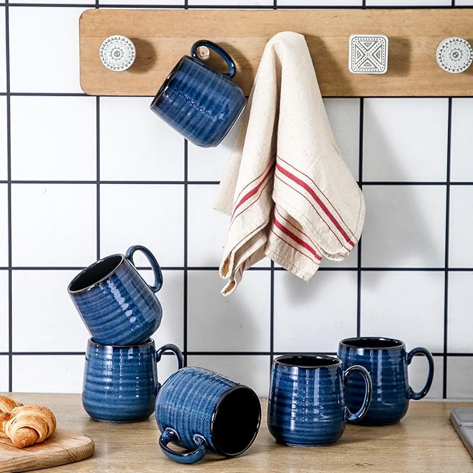 Hasense Espresso Cups 8 oz, Small Coffee Cups Set of 6, Ceramic Mugs with Handle for Coffee, Tea, Cappuccino and Mocha, Dishwasher & Microwave Safe, Blue-Ruum Studio Home