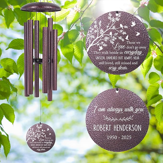 ASTARIN 36" Deep Tone Personalized Wind Chime Memorial, Tree of Life Custom Sympathy Gifts for Loss of Mom/Dad, Bird Remembrance Wind Chimes for Grieving Funeral Condolences(Produced in USA)-Ruum Studio Home