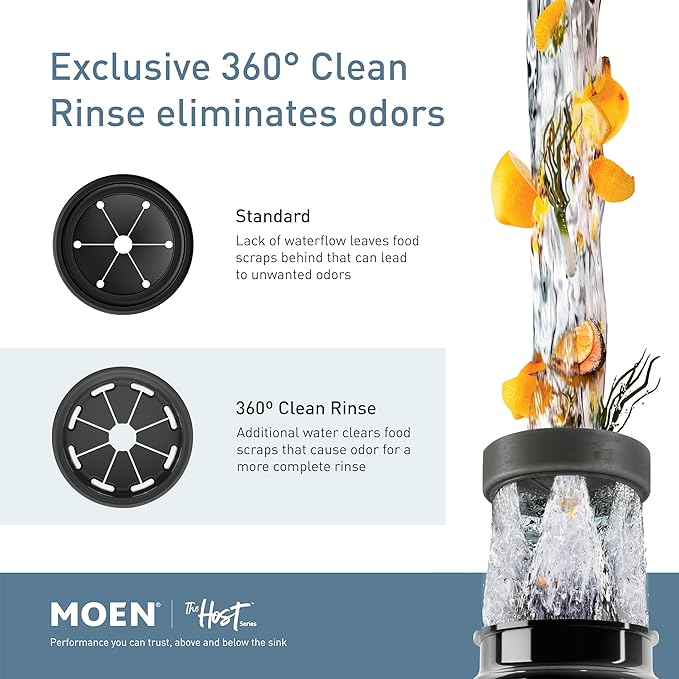 Moen Host Series Garbage Disposal for Kitchen Sink with Power Cord, Control Activation, Sound Reduction, GXB75C-Ruum Studio Home