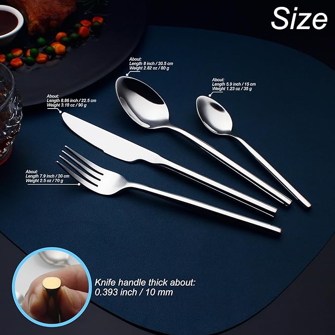24 Piece Silverware Set For 6 Heavy duty 18/10 Stainless Steel Flatware Set Modern Design Knife/Fork/Spoon Mirror Polished Dishwasher Safe Cutlery Set with Gifts-Ruum Studio Home