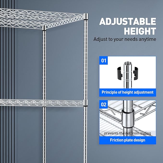 Rengue Wire Shelving with Wheels, 60"x 24"x72" Metal Storage Shelves, 4-Tier Heavy Duty Garage Storage Shelves, Chrome 2400LBS Capacity Wire Shelf Rack for Restaurant, Garage, Pantry, Kitchen-Ruum Studio Home