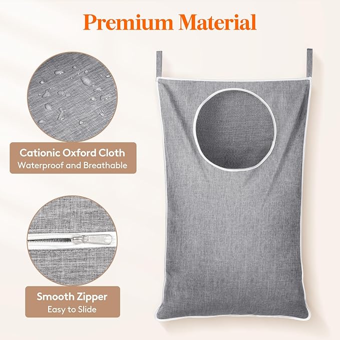 Lifewit Over Door Laundry Hamper, Large Collapsible Hanging Laundry Hamper, Hanging Laundry Basket Bag for Bathroom Bedroom Dirty Clothes Storage Organizer, Light Gray-Ruum Studio Home