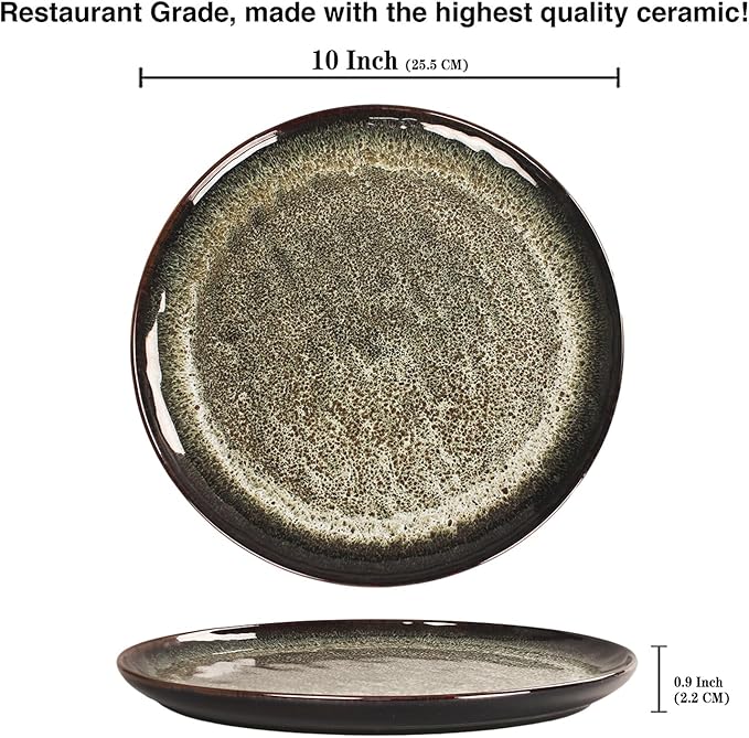 Ceramic Dinner Plates Dish Set,Set of 4,for Lunch snacks -Microwave Oven & Dishwasher Safe,Scratch Resistant,Dinnerware Kitchen Porcelain Serving Dishes 10 Inch Round-Ruum Studio Home