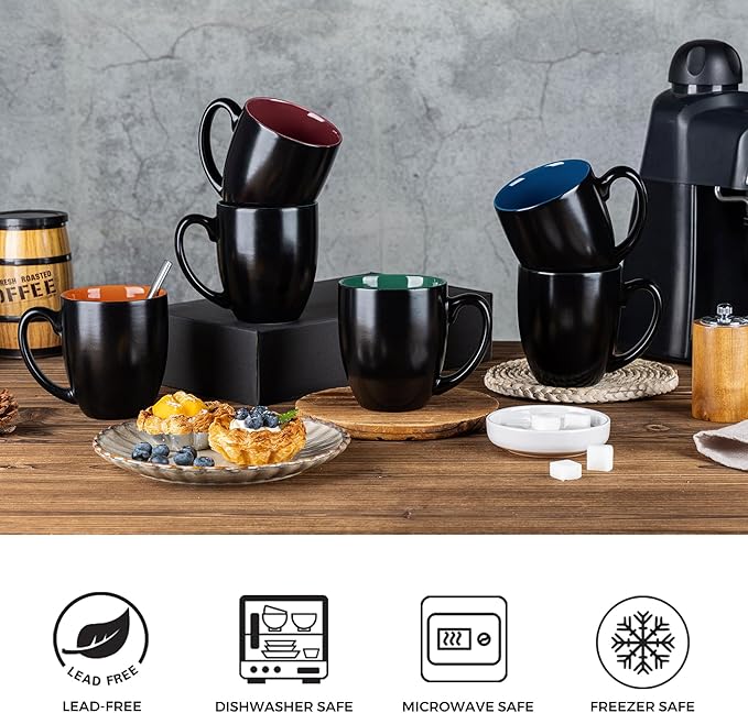 GBHOME 16oz Coffee Mugs Set of 6, Large Ceramic Coffee Mugs for Man, Woman, Dad, Mom, Modern Coffee Mugs Set with handle for Tea/Latte/Cappuccino/Milk/Cocoa. Dishwasher&Microwave Safe,Multi-Color-Ruum Studio Home