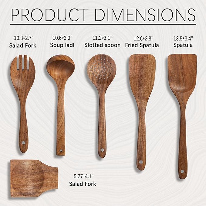 Wooden Spoons for Cooking, Nonstick Cooking Utensil Set with 5 Piece Acacia Wooden Spatulas and Spoons, as well as a Extra Whole Wood Spoon Rest, Terrific for Everyday Kitchen Tasks-Ruum Studio Home