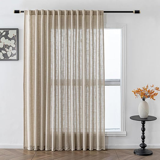MYSKY HOME Boho Curtains Farmhouse Living Room Curtain Drapes, Light Filtering Semi Soft Cotton Blend Sheer Window Treatments for Sliding Glass Door Doorways, 100" x 90", Light Oatmeal, Set of 1-Ruum Studio Home