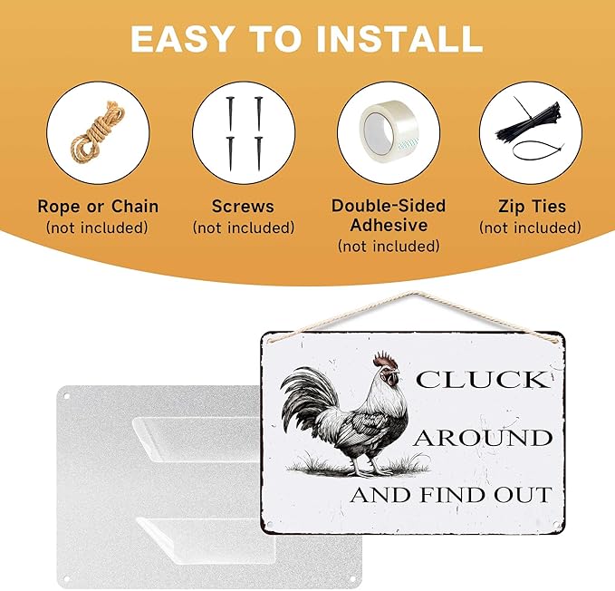 Funny Chicken Coop Sign "Cluck Around & Find Out" Vintage Metal Tin Sign 8x12 Inch - for Farmhouse Kitchen Decor,Chicken Coop Accessories,Barn,Rustic Home & Garden Wall Art with Hanging Holes-Ruum Studio Home