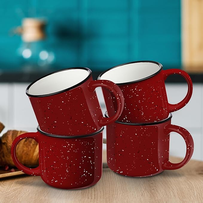 DISCOUNT PROMOS Ceramic Campfire Coffee Mugs 13 oz. Set of 10, Bulk Pack - Perfect for Tea, Espresso, Cappuccino, Hot Cocoa - Red-Ruum Studio Home