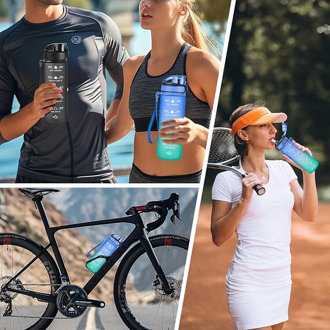 Enerbone Water Bottle, Leakproof BPA & Toxic Free, Motivational Water Bottle with Times to Drink and Straw, Fitness Sports Water Bottle with Strap for Office, Gym, Outdoor Sports-Ruum Studio Home
