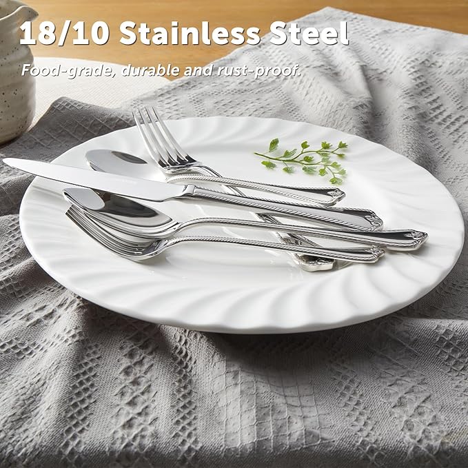 KINGSTONE Silverware Set, 40-piece 18/10 Stainless Steel Flatware Set Cutlery Set for 8, for Kitchen, Home, Wedding, Party, Mirror Polished and Dishwasher Safe, Featured Gifts-Ruum Studio Home