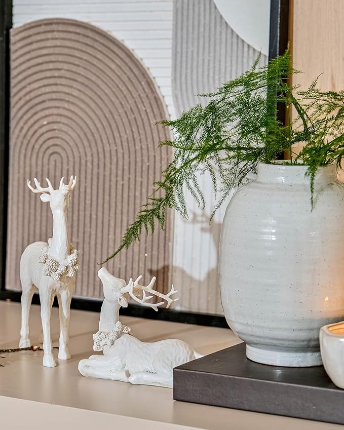 DN DECONATION 2pcs White Christmas Reindeer Statue, Indoor Reindeer Decor, Tabletop Resin Deer Figurine-Ruum Studio Home