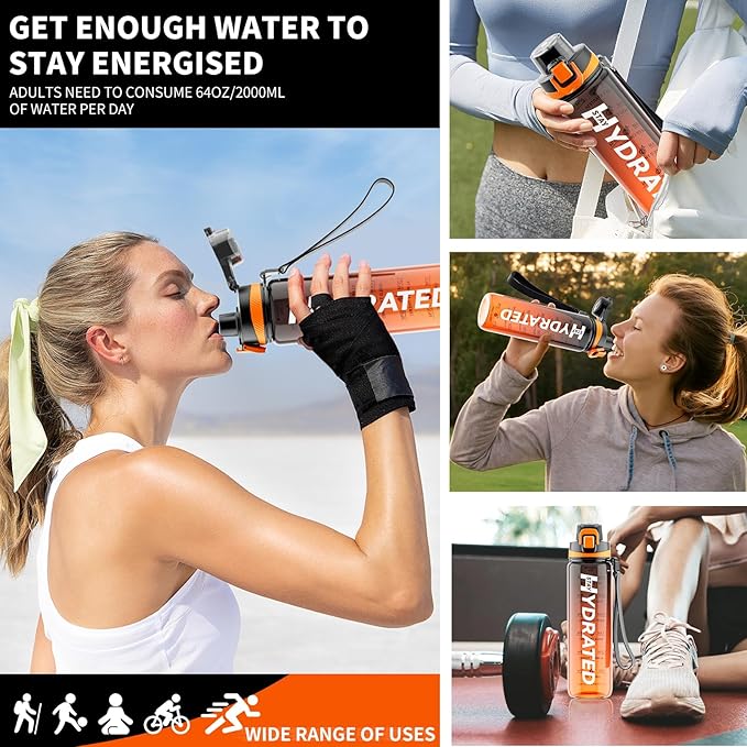 Water Bottle, 32 oz Motivational Water Bottles with Time Marker-Tritan & BPA Free, Sports Water Bottle with Time to Drink & Strap, Wide Mouth, Leakproof -Gift for Christmas Gym Fitness & Outdoor-Ruum Studio Home