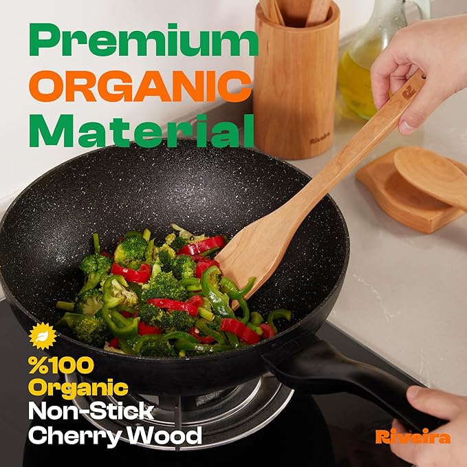 Riveira Cherry Wooden Spoons for Cooking Set of 3 – Natural Cherry Wooden Cooking Utensils, Wooden Spatula, Wooden Spoon - Premium Quality Wooden Utensil Set for Non-Toxic Cooking-Ruum Studio Home